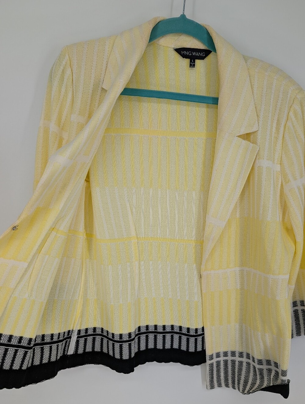 Ming Wang Textured Knit Jacket Yellow White Black Acrylic Large - Picture 3 of 6